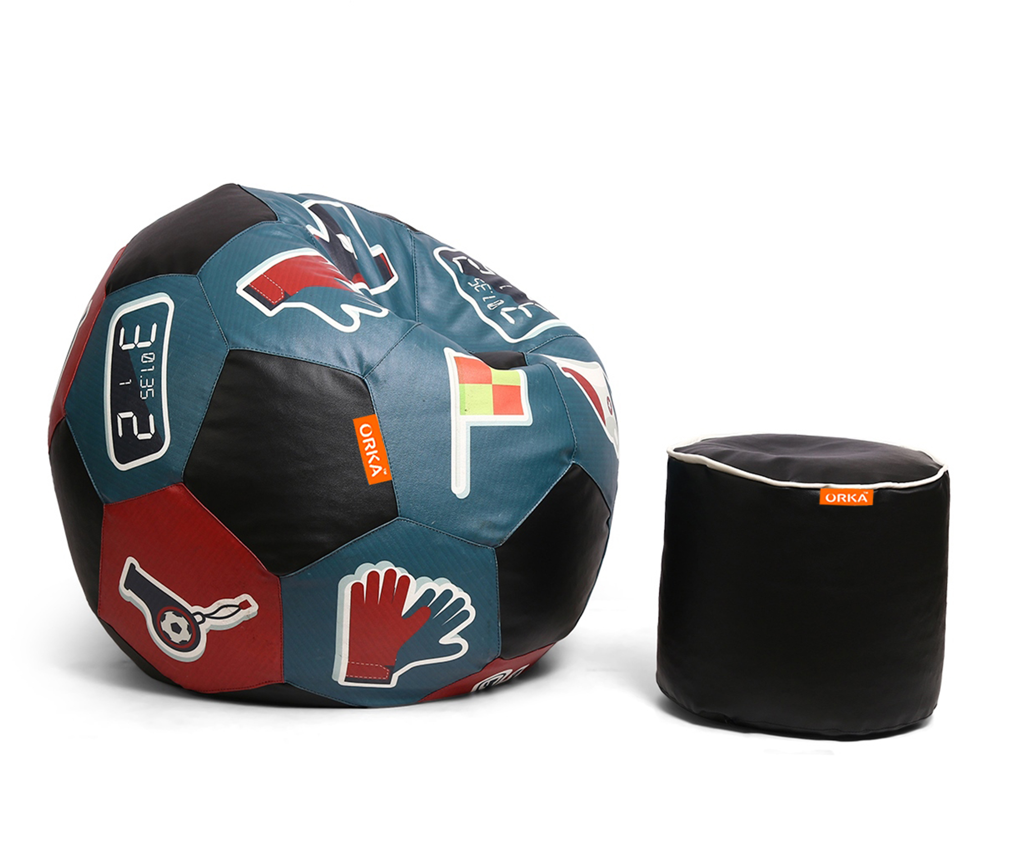 Orka Digital Printed XXL Foorball With Mathching Footstool Filled Bean Bag With Beans (FB38 Multicolor) view 2